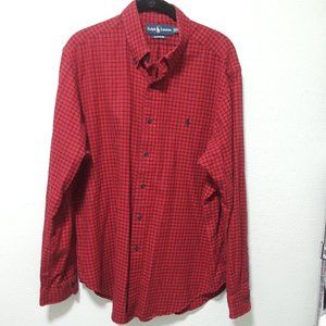 Ralph Lauren Men's Red Black Checked Long Sleeve Flannel Button Down Shirt Sz L